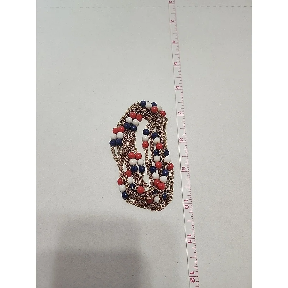 Vintage Red White And Blue 34‎ Inch Chain Necklace Or Bracelet